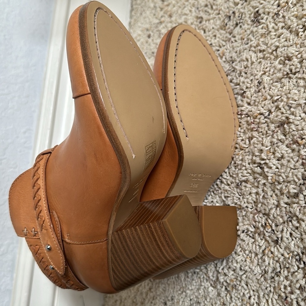 Rag & Bone Womens 8.5 38.5 Harrow Ankle Boot Tan Leather Natural Woven New Box - Picture 4 of 7